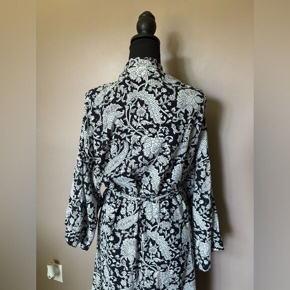 SEVYA handmade cotton kimono robe white black paisley one size fits most EUC - Picture 11 of 16
